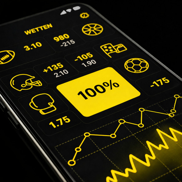 Bild mit Fokus auf einen 100%-Bonus für Sportwetten auf einem Smartphone-Bildschirm